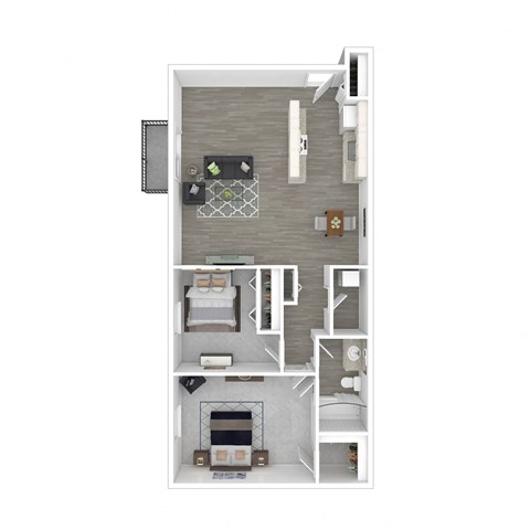 Floor plan for 2 beds, 1 bath, 881 sqft